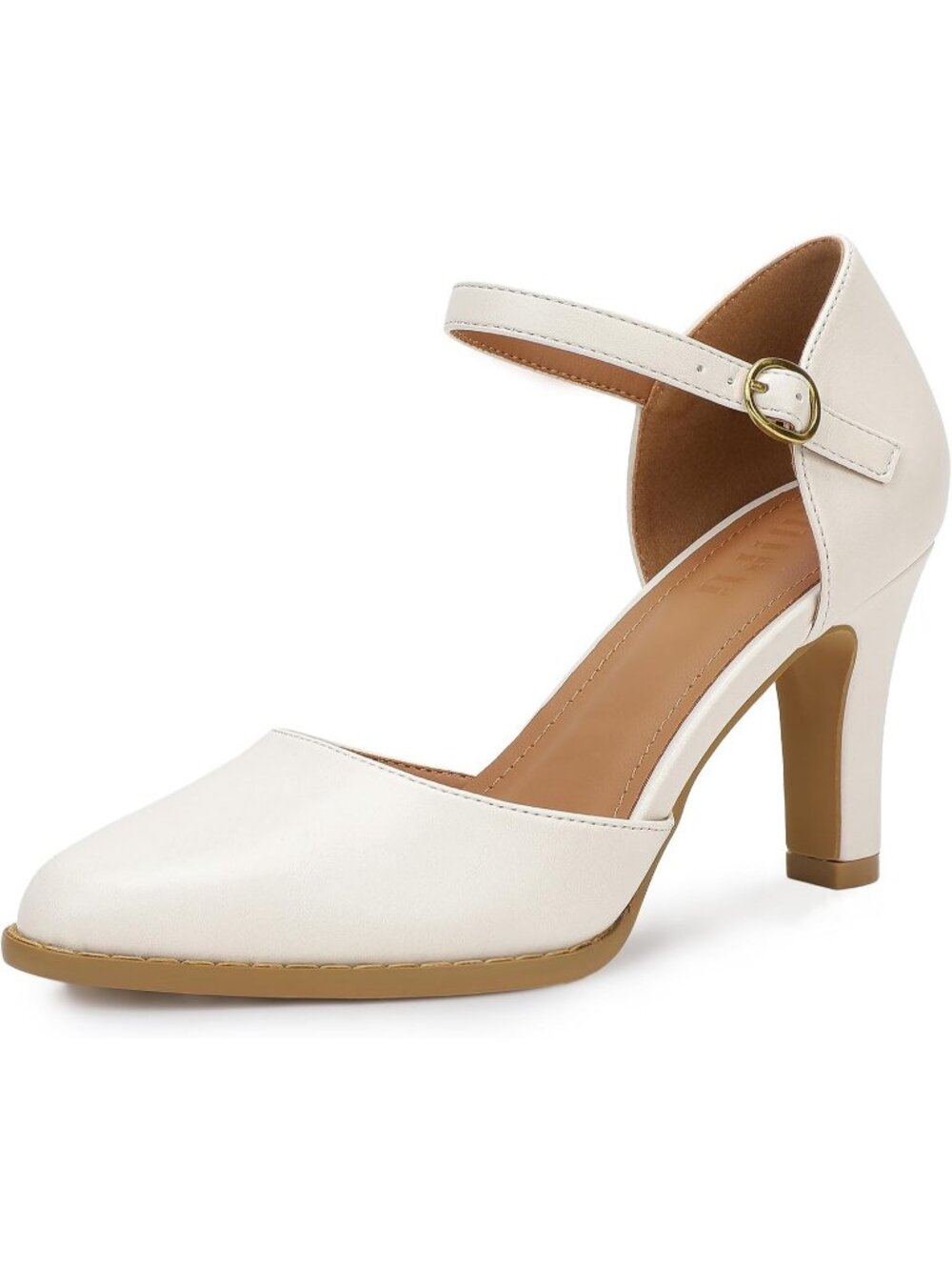 Women's White Pu Closed Toe Chunky High Heel Comfortable Party Dress Pumps Shoes